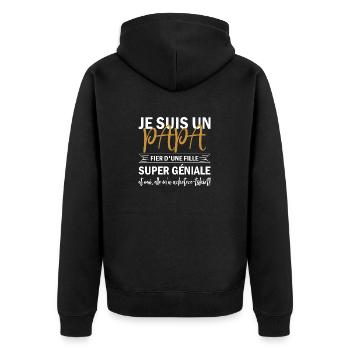 Originelle Geschenkidee, von einem Mädchen an ihren Papa - Unisex Premium Bio Zip Hoodie - Schwarz - Hinten - Nico (187cm)