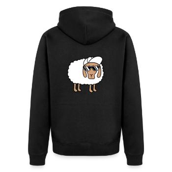 Cooles Schaf Sonnenbrille Cappy Mütze Sommer Spaß - Unisex Premium Bio Zip Hoodie - Schwarz - Hinten - Nico (187cm)