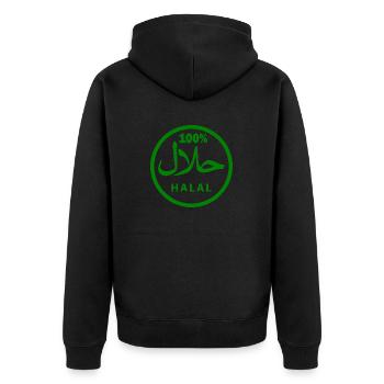 Halal - Unisex Premium Bio Zip Hoodie - Schwarz - Hinten - Nico (187cm)