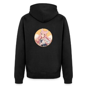 Fox Girl: Verzauberter Charme im Anime-Stil - Unisex Premium Bio Zip Hoodie - Schwarz - Hinten - Nico (187cm)