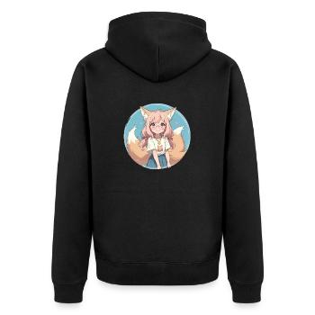 Fox Girl: Verzauberter Charme im Anime-Stil - Unisex Premium Bio Zip Hoodie - Schwarz - Hinten - Nico (187cm)