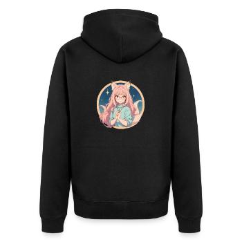 Fox Girl: Verzauberter Charme im Anime-Stil - Unisex Premium Bio Zip Hoodie - Schwarz - Hinten - Nico (187cm)