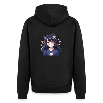 Cat Girl Kawaii: Adorable Cat Girl - Unisex Premium Organic Zip Hoodie - black - Back - Nico (187cm)