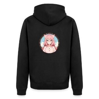 Cat Girl Kawaii: Adorable Cat Girl - Unisex Premium Organic Zip Hoodie - black - Back - Nico (187cm)