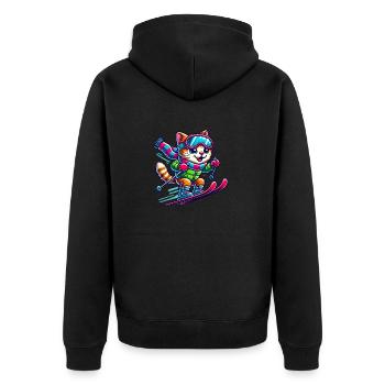 Katze Skiing Ski - Unisex Premium Bio Zip Hoodie - Schwarz - Hinten - Nico (187cm)