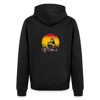 Ein Kaninchen auf einem Motorrad - Unisex Premium Bio Zip Hoodie - Schwarz - Hinten - Nico (187cm)