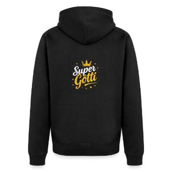 Firmgötti Taufgötti Göti Fragen Super Götti - Unisex Premium Bio Zip Hoodie - Schwarz - Hinten - Nico (187cm)