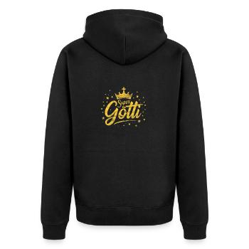 Firmgötti Taufgötti Göti Fragen Super Götti - Unisex Premium Bio Zip Hoodie - Schwarz - Hinten - Nico (187cm)