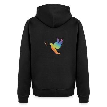Rainbow Dove - Symbol of Peace - Unisex Premium Organic Zip Hoodie - black - Back - Nico (187cm)