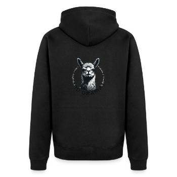 no drama lama - Unisex Premium Bio Zip Hoodie - Schwarz - Hinten - Nico (187cm)