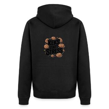 Keks statt Stress - Unisex Premium Bio Zip Hoodie - Schwarz - Hinten - Nico (187cm)
