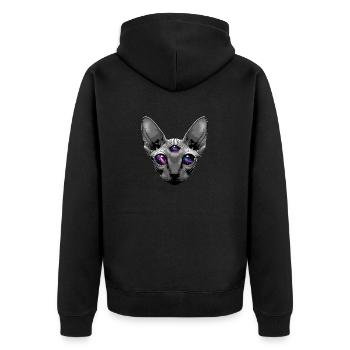 a sphinx cat with big deep black eyes - Veste à capuche bio Premium Unisexe - noir - Dos - Nico (187cm)