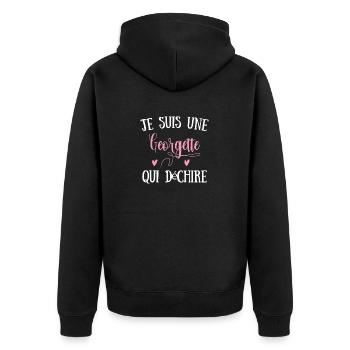 Ich bin eine Georgette, die rockt - Unisex Premium Bio Zip Hoodie - Schwarz - Hinten - Nico (187cm)