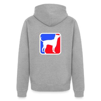 Hund Silhouette Symbol Rot Blau Sport Logo Quadrat - Unisex Premium Bio Zip Hoodie - Grau meliert - Hinten - Nico (187cm)