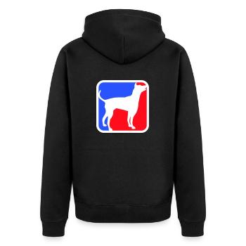 Symbole de silhouette de chien rouge bleu logo de sport carré - Veste à capuche bio Premium Unisexe - noir - Dos - Nico (187cm)