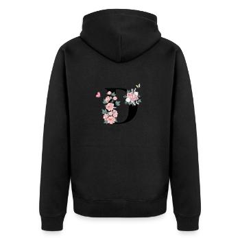 Buchstabe d rosa Blumen - Unisex Premium Bio Zip Hoodie - Schwarz - Hinten - Nico (187cm)