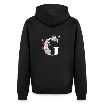 Lettre g fleurs rose - Veste à capuche bio Premium Unisexe - noir - Dos - Nico (187cm)