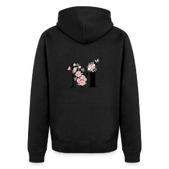 Lettre m fleurs rose - Veste à capuche bio Premium Unisexe - noir - Dos - Nico (187cm)