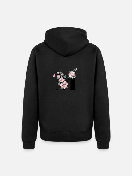 Letter m pink flowers - Unisex Premium Organic Zip Hoodie - black