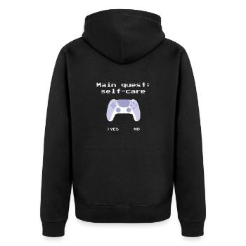 Main Quest Self-Care: retro design with controller - Unisex Premium Organic Zip Hoodie - black - Back - Nico (187cm)