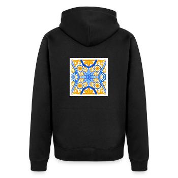 Mediterranean Blue and Gold Tile Design - Unisex Premium Organic Zip Hoodie - black - Back - Nico (187cm)