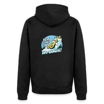 Hier kommt die Avo-Lanche - Unisex Premium Bio Zip Hoodie - Schwarz - Hinten - Nico (187cm)