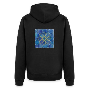 Golden Islamic Geometry on Blue - Unisex Premium Organic Zip Hoodie - black - Back - Nico (187cm)