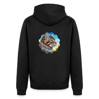 AI Design Cat Picture with Artful Mandala Motif - Unisex Premium Organic Zip Hoodie - black - Back - Nico (187cm)
