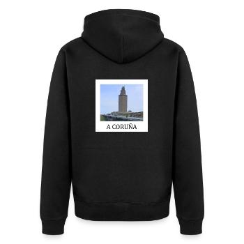 A Coruña Galicien - Unisex Premium Bio Zip Hoodie - Schwarz - Hinten - Nico (187cm)