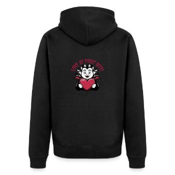 Liebe auf den ersten Bissen - Unisex Premium Bio Zip Hoodie - Schwarz - Hinten - Nico (187cm)