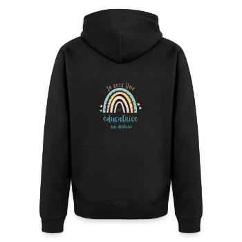 Ich bin ein Pädagoge, der rockt - Unisex Premium Bio Zip Hoodie - Schwarz - Hinten - Nico (187cm)