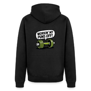 Travailler mes jeux de mots - Veste à capuche bio Premium Unisexe - noir - Dos - Nico (187cm)