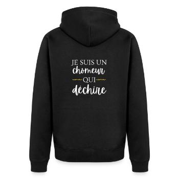Ich bin ein Arbeitsloser, der rockt - Unisex Premium Bio Zip Hoodie - Schwarz - Hinten - Nico (187cm)