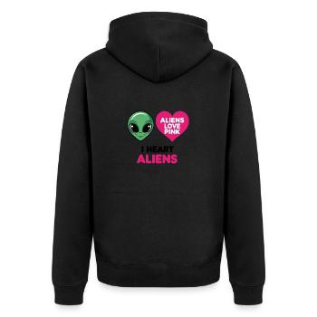 Außerirdische lieben Pink - Unisex Premium Bio Zip Hoodie - Schwarz - Hinten - Nico (187cm)