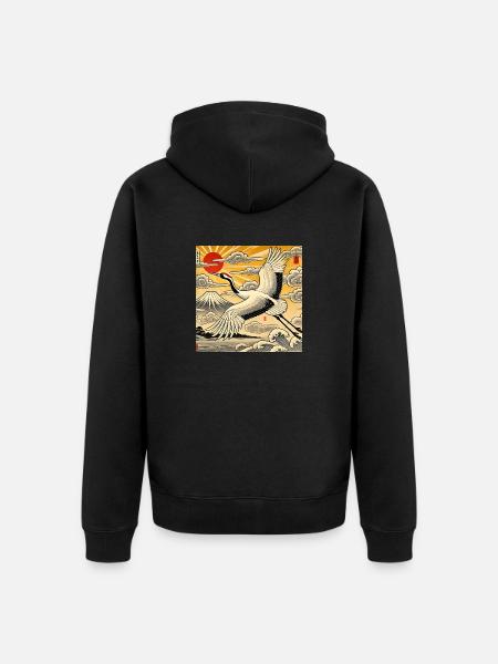 Japanese-style crane - Unisex Premium Organic Zip Hoodie - black