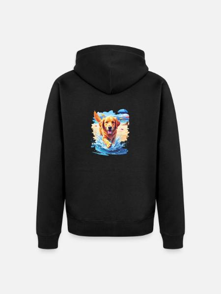 Hund am Strand - Unisex Premium Bio Zip Hoodie - Schwarz
