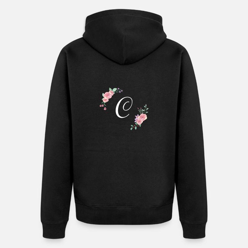 Rosa Blumenbuchstabe c - Unisex Premium Bio Zip Hoodie - Schwarz