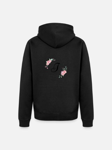 Rosa Blumenbuchstabe i - Unisex Premium Bio Zip Hoodie - Schwarz