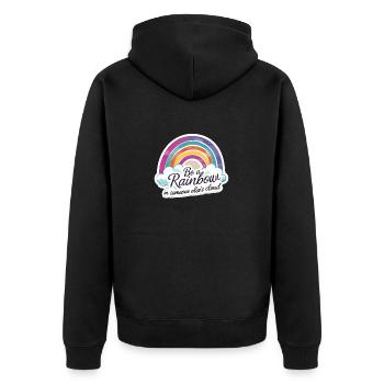 Sei ein Regenbogen in der Wolke eines anderen Bunten - Unisex Premium Bio Zip Hoodie - Schwarz - Hinten - Nico (187cm)