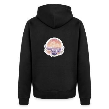 Beginnen Sie jeden Tag mit einem dankbaren Herz-Sonnenaufgang - Unisex Premium Bio Zip Hoodie - Schwarz - Hinten - Nico (187cm)