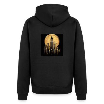 New York gold 2 - Unisex Premium Bio Zip Hoodie - Schwarz - Hinten - Nico (187cm)