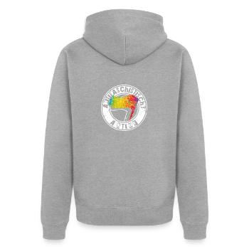 Antifaschistische Aktion - Unisex Premium Bio Zip Hoodie - Grau meliert - Hinten - Nico (187cm)