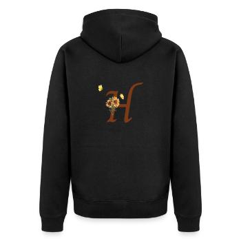 Buchstabe h Sonnenblume Schmetterling - Unisex Premium Bio Zip Hoodie - Schwarz - Hinten - Nico (187cm)