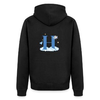 Buchstabe H Blaue Wolken Flugzeug Kind - Unisex Premium Bio Zip Hoodie - Schwarz - Hinten - Nico (187cm)