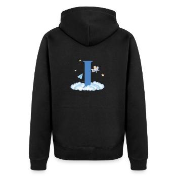 Buchstabe i Blaue Wolken Flugzeug Kind - Unisex Premium Bio Zip Hoodie - Schwarz - Hinten - Nico (187cm)