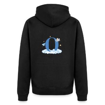 Buchstabe o Blaue Wolken Flugzeug Kind - Unisex Premium Bio Zip Hoodie - Schwarz - Hinten - Nico (187cm)