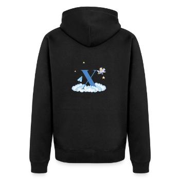 Buchstabe x Blaue Wolken Flugzeug Kind - Unisex Premium Bio Zip Hoodie - Schwarz - Hinten - Nico (187cm)