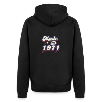 Hergestellt im Jahr 1971 Retro - Unisex Premium Bio Zip Hoodie - Schwarz - Hinten - Nico (187cm)