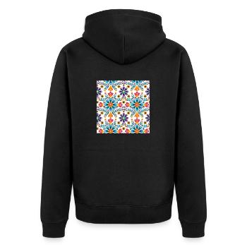Colourful Folk Floral Pattern – Traditional Art - Unisex Premium Organic Zip Hoodie - black - Back - Nico (187cm)