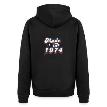 Made in 1974 Retro - Unisex Premium Organic Zip Hoodie - black - Back - Nico (187cm)
